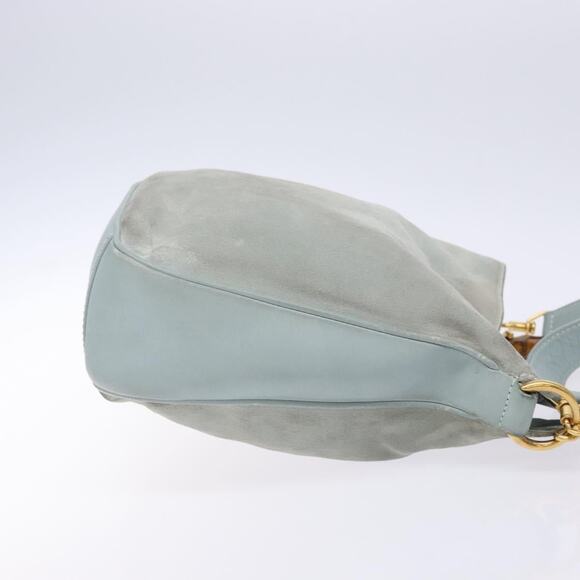 GUCCI Bamboo Hand Bag Suede Outlet Light Blue Gold 001 001 - Picture 4 of 12